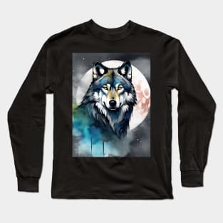 Timber Wolf in Watercolor and Charcoal Long Sleeve T-Shirt